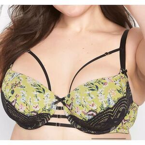 Cacique 48DD NWT lingerie sexy Boost Balconette Bra - Butterfly green black cage